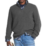 Men's Solid Color Loose Zipper Stand Collar Long Sleeve Knit Sweater 96215971Z