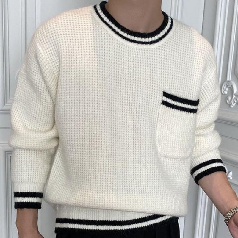 Men's Casual Round Neck Contrast Color Loose Knit Sweater 16755079M