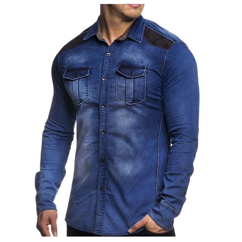 Men's Washed Denim Long Sleeve Shirt 05174445F