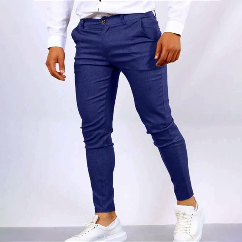 Pantalon décontracté taille moyenne slim de couleur unie pour hommes 78453070Z