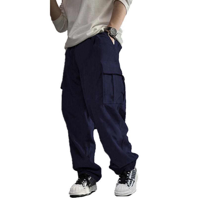 Pantalones cargo holgados de pana lisa con bolsillos para hombre 01308501Y