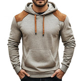 Men's Fashion Cotton Suede Patchwork Slim Fit Kangaroo Pocket Hoodie 57984905M