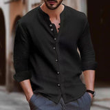 Men's Retro Casual Cotton Linen Loose Single Breasted Long Sleeve Shirt 81251175M
