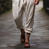Men's Retro Cotton and Linen Loose Breathable Pants 52480333Y