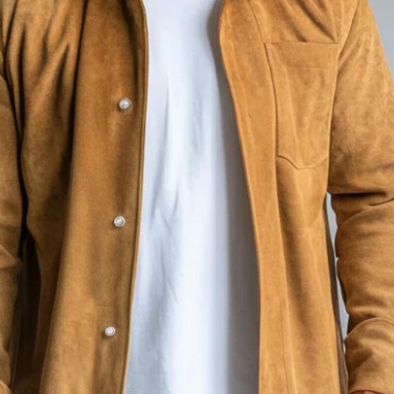 Men's Stylish Suede Lapel Single-Breasted Thin Trench Coat 47969607Y