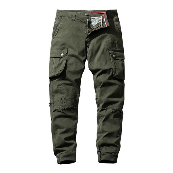 Men's Solid Color Distressed Multi-pocket Cargo Pants 25087619Z