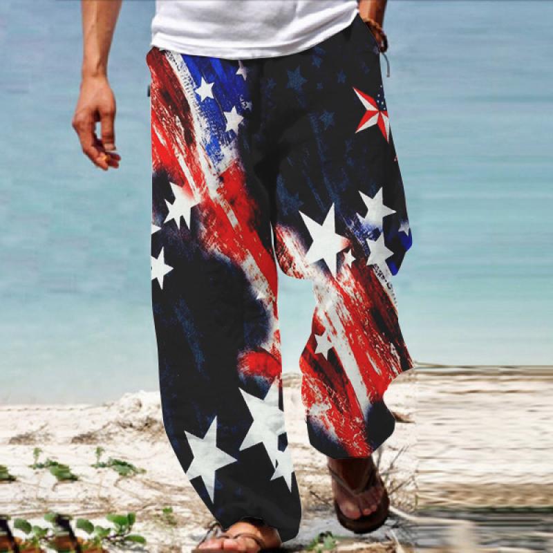 Men's Casual Flag Print Independence Day Loose Pants 78870763M