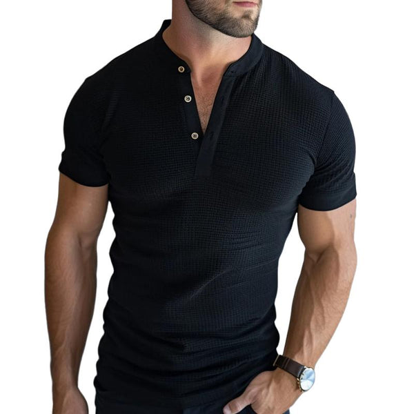 Men's Casual Waffle Henley Collar Slim Fit Short Sleeve T-shirt 56142312M