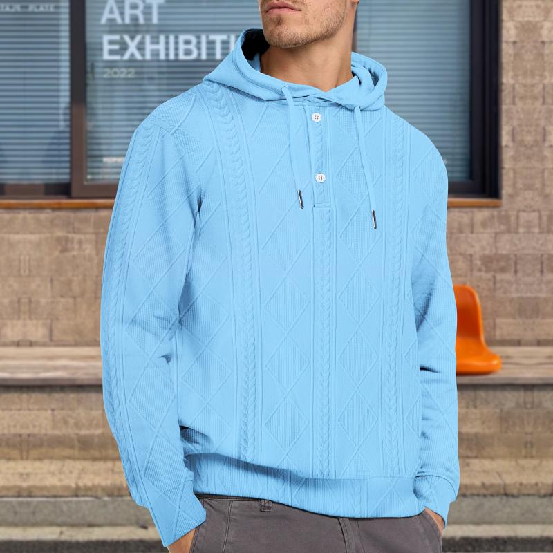 Men's Solid Textured Long Sleeve Casual Hoodie 23758702Z