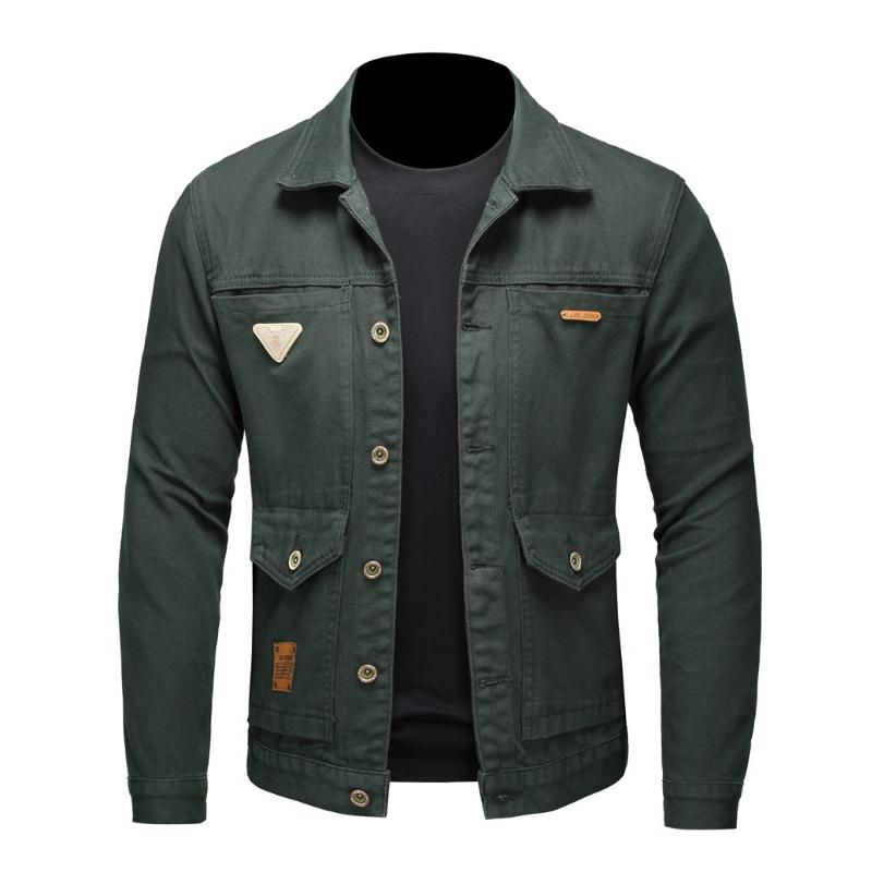 Men's Lapel Single-breasted Multi-pocket Denim Jacket 50238728F