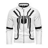 Men's Stylish Spider Embroidered Stand Collar Zipper Motorcycle Leather Jacket 10099927M