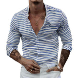 Men's Fashion Striped Stand Collar Long Sleeve Shirt 44941690Z