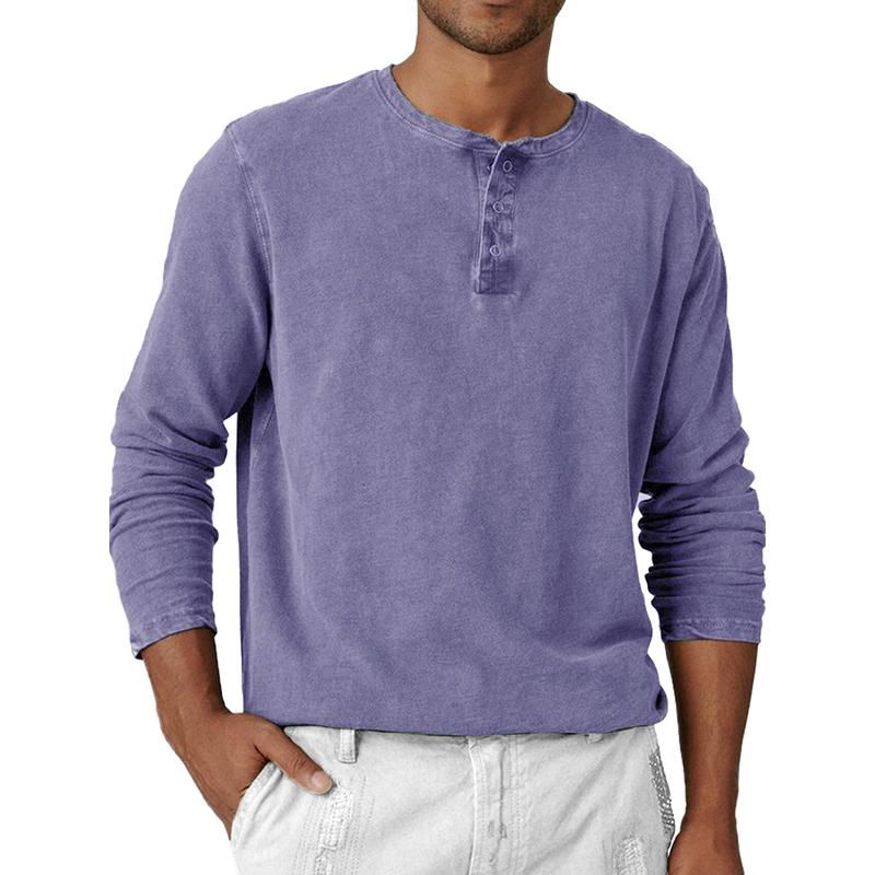 Men's Solid Color Henley Collar Long Sleeve T-shirt 55415151Z