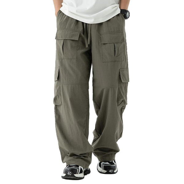 Men's Solid Loose Multi-pocket Elastic Waist Cargo Pants 73317666Z