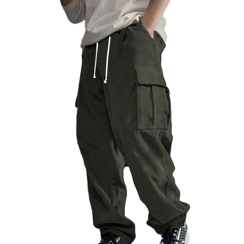 Pantalones cargo holgados de pana lisa con bolsillos para hombre 01308501Y