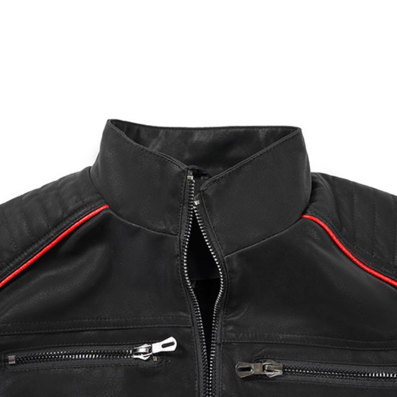 Men's Vintage Suede Fleece Warm Stand Collar Slim Fit Motorcycle Jacket 05486815M