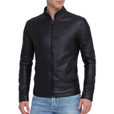 Men's Casual Solid Color Stand Collar Zipper Slim Leather Jacket 33279766M