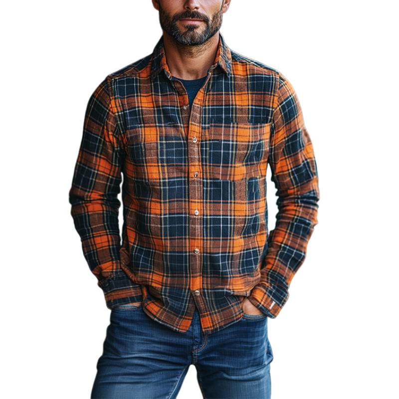 Men's Classic Casual Brushed Plaid Long Sleeve Shirt 43063226K