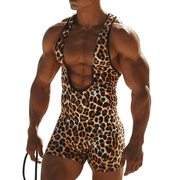 Men's Casual Sexy Leopard Print Tank Top Jumpsuit 83753145TO