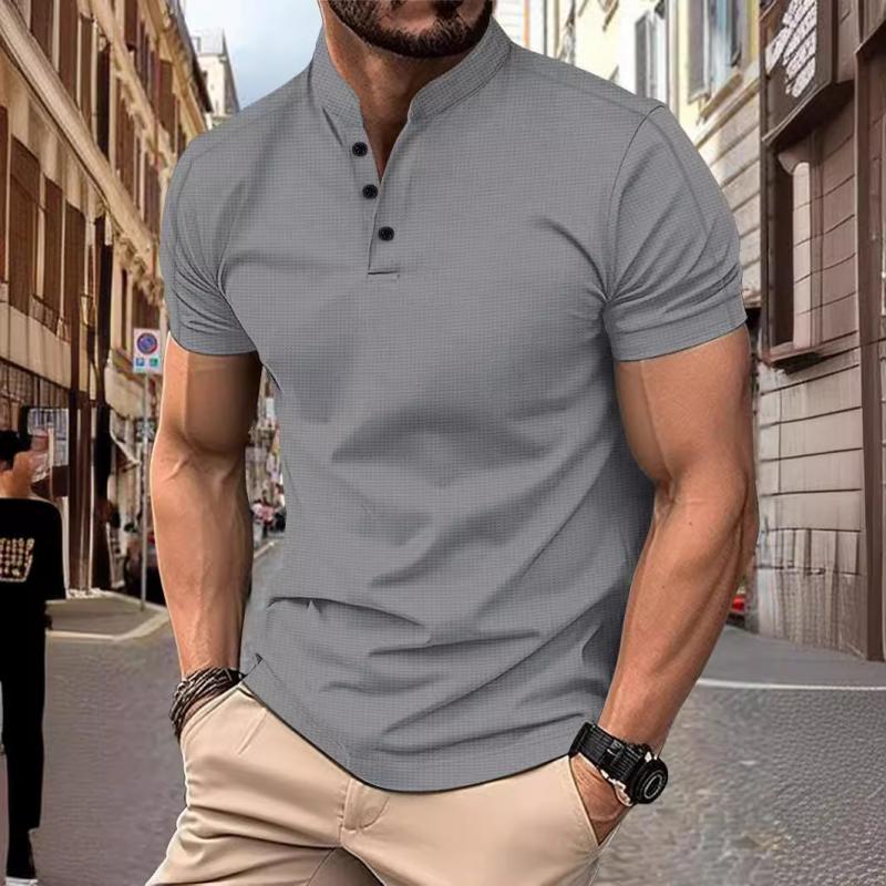 Camiseta informal de manga corta con cuello alto y diseño entallado de gofres para hombre 21454794M