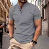 Men's Casual Stand Collar Waffle Slim Fit Short Sleeve T-Shirt 21454794M