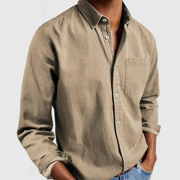 Men's Casual Cotton Blend Lapel Patch Pocket Slim Fit Long Sleeve Shirt 19118108M