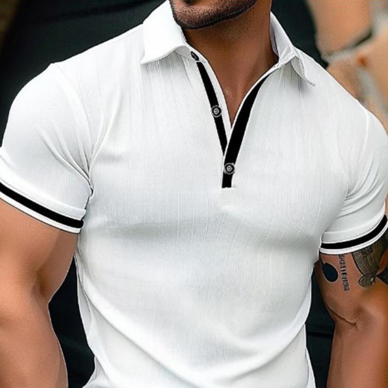Men's Colorblock Lapel Slim Fit Short Sleeve Polo Shirt 28107927Y