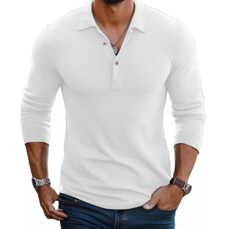 Polo da uomo casual in misto cotone con risvolto, vestibilità slim, a maniche lunghe, 88616993M