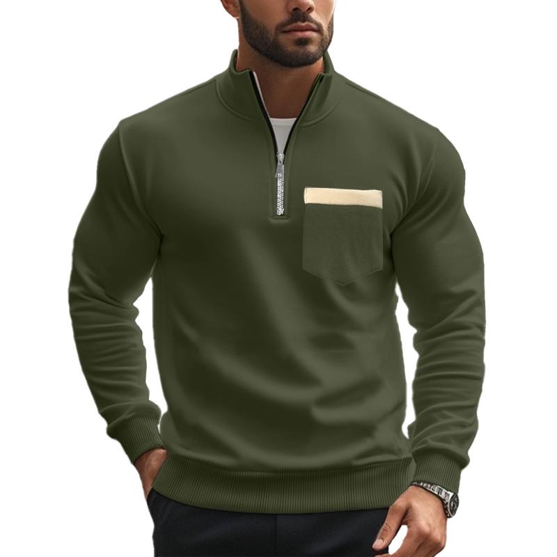 Men's Casual Zipper Stand Collar Solid Color Sweatshirt 21133783X