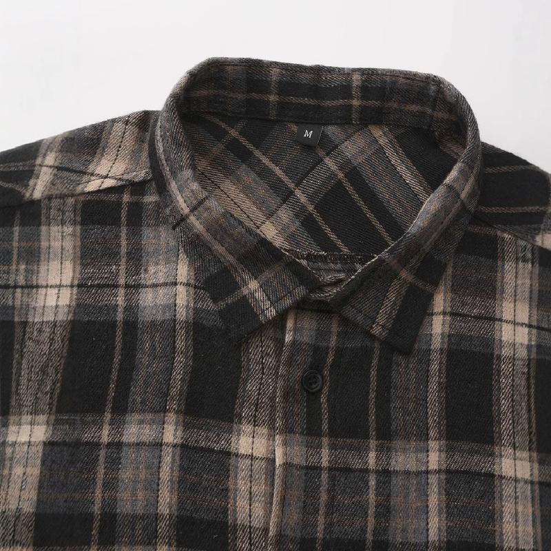 Men's Retro Casual Plaid Lapel Long Sleeve Shirt 89824151TO