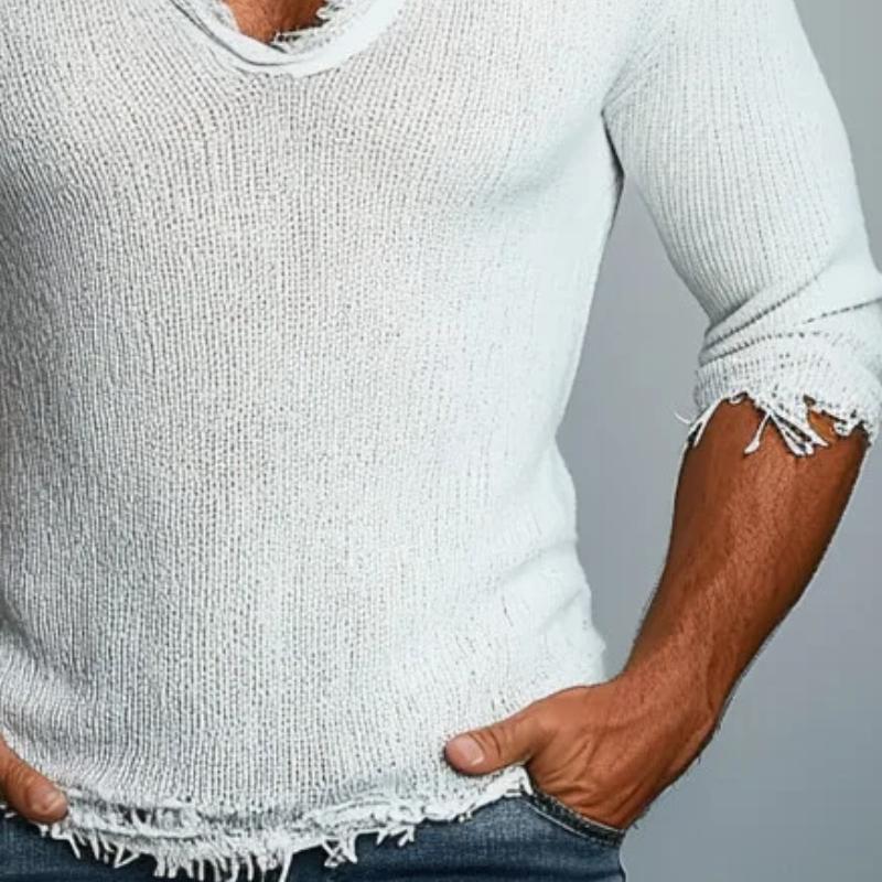 Men Fashion Raw Edge V Neck Slim Fit Knit Sweater 80034093Y