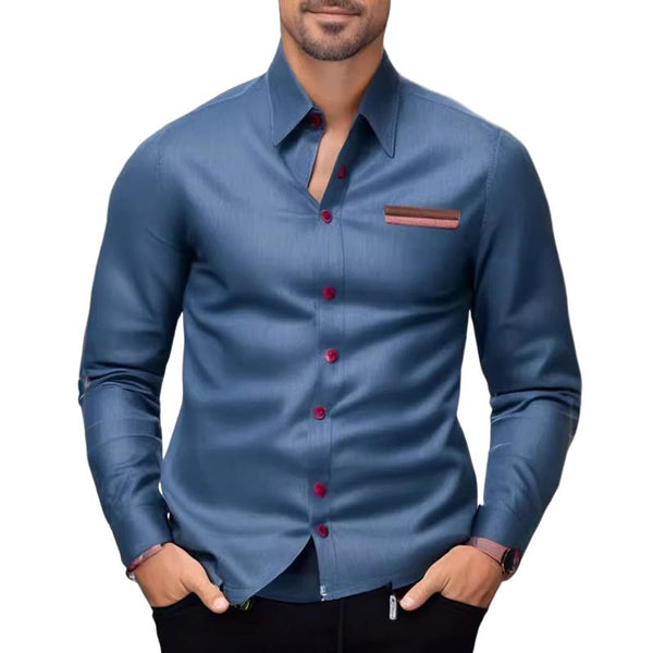 Men's Casual Shirt Pocket Stitching Long Sleeve Shirt 99472976X