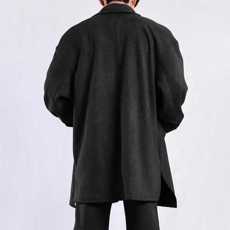 Men's Solid Color Suede Lapel Single Breasted Mid-length Coat 77928765Z