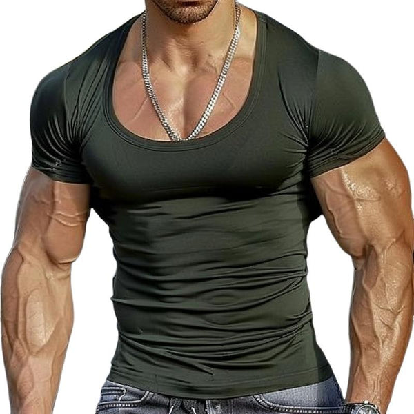 Men's Slim Fit Solid Color Round Neck Short Sleeve T-Shirt 29021053X