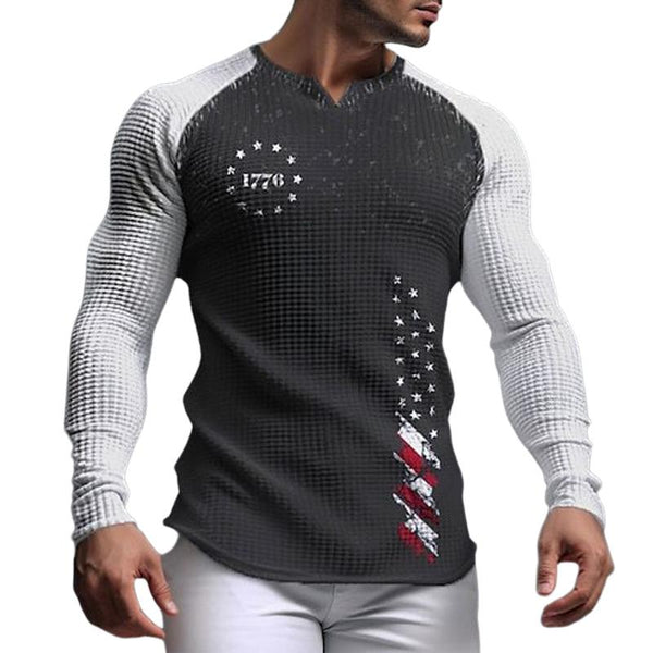 Men's V-neck Independence Day Casual Long-sleeved T-shirt 86239536X