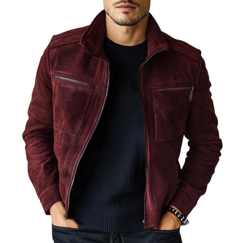 Men's Vintage Burgundy Suede Zip-Up Jacket 17635677U