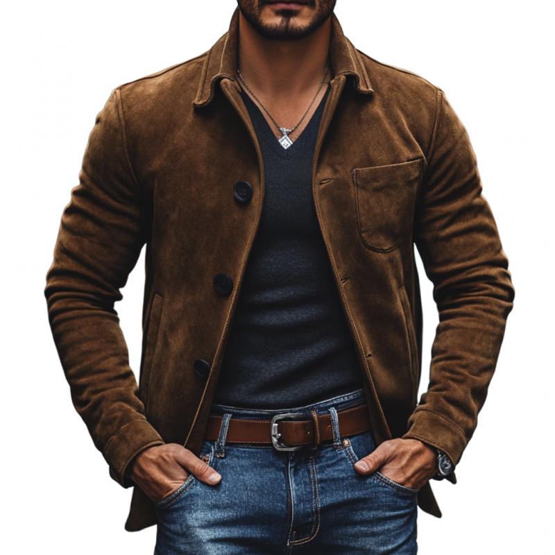 Men's Casual Suede Lapel Single-breasted Loose Jacket 34874257M