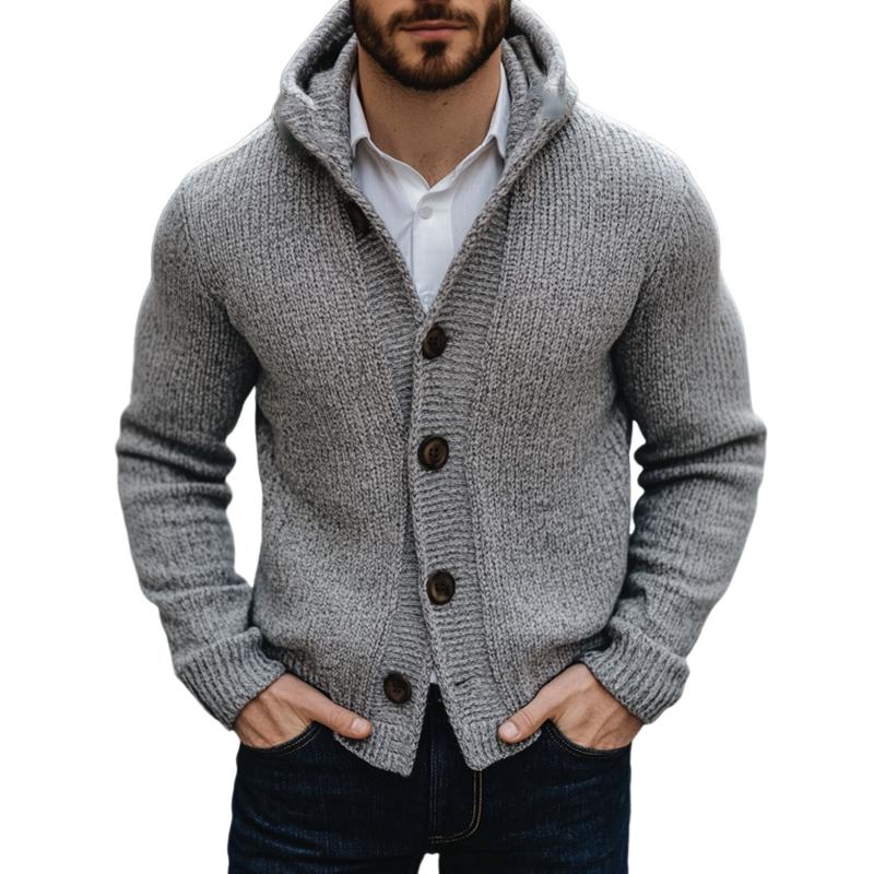 Men's Light Grey Hooded Button Knit Cardigan 75948055U