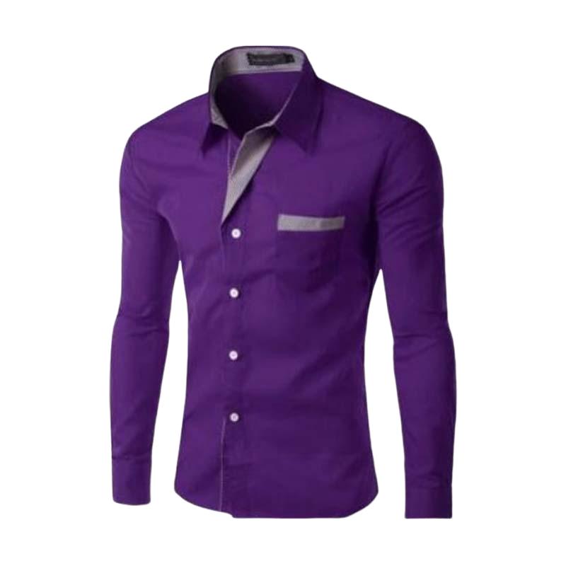 Men's Classic Design Patchwork Cotton Slim Fit Long Sleeve Shirt 30907788K