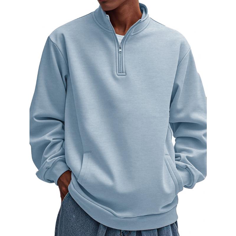 Men's Casual Solid Color Half Zip Loose Pullover Sweatshirt 76043646M