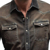 Men's Classic Vintage Lapel Washed Denim Shirt 92992333F