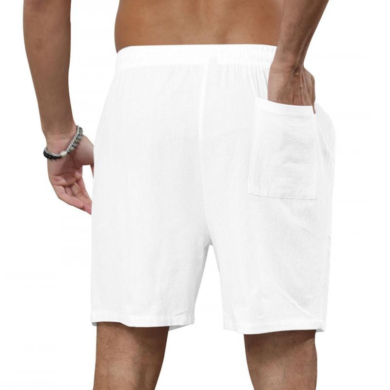 Men's Solid Color Cotton And Linen Beach Drawstring Shorts 66870843Y