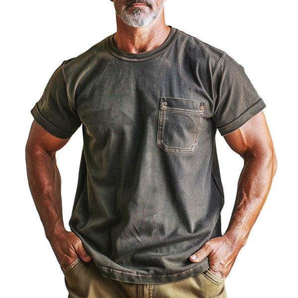 Men's Washed Vintage Short-sleeved Crew Neck T-shirt 17379800X