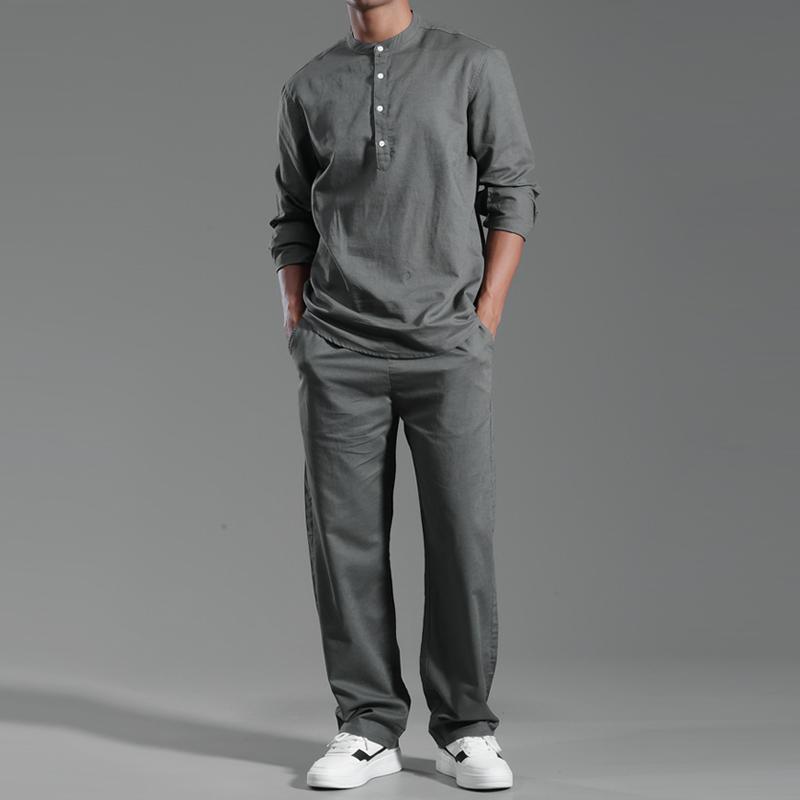 Hombre Cuello Henley Cuello Henley Manga Larga Pantalones Casual Set 18150687Z
