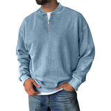 Men's Solid Color Loose Zipper Collar Long Sleeve Casual Sweatshirt 66642659Z