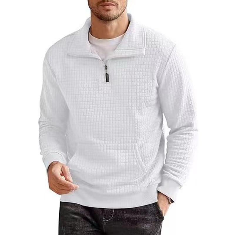 Men's Fashion Solid Color Small Square Zipper Lapel Long Sleeve Casual Sweatshirt 39109889Z