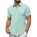 Men's Solid Color Lapel Short Sleeve Shirt 68510853Y