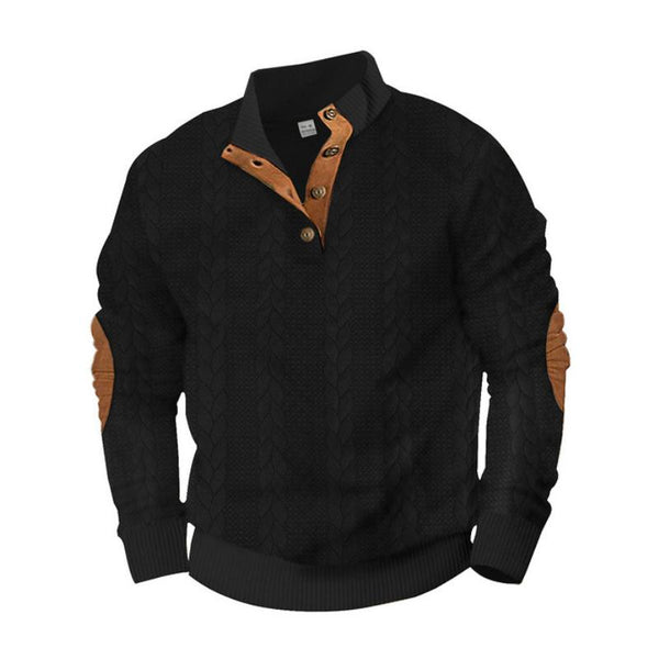 Men's Retro Jacquard Stand Collar Loose Long Sleeve Patch Sweatshirt 64883477M