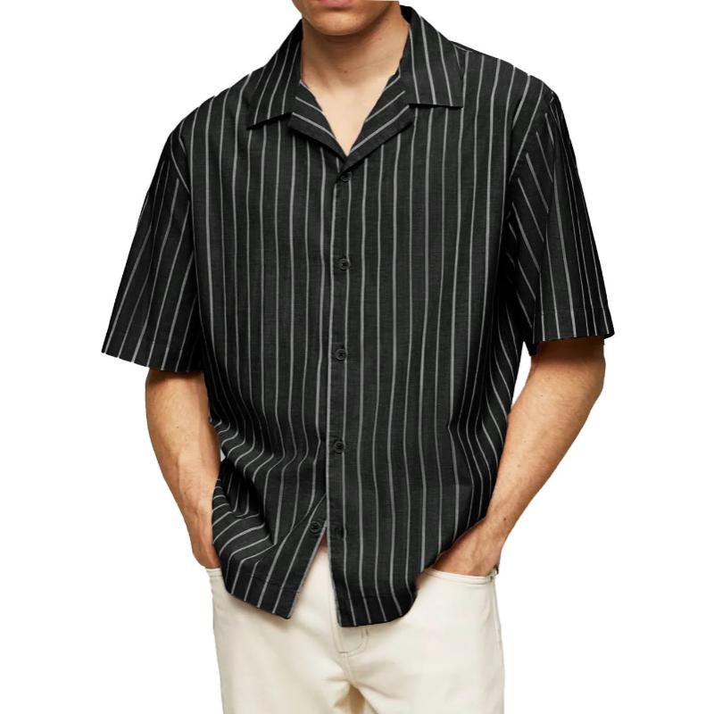 Men's Striped Printed Lapel Short Sleeve Shirt 32029596Y