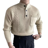Men's Half High Collar Buttons Collar Breast Pocket Solid Knit Sweater 03542549Z